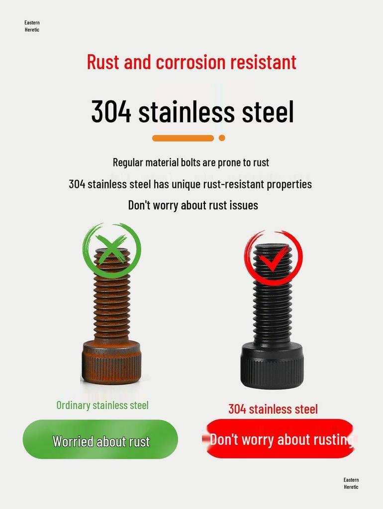 Black 304 Stainless Steel Hex Socket Cap Screws: M2-M12