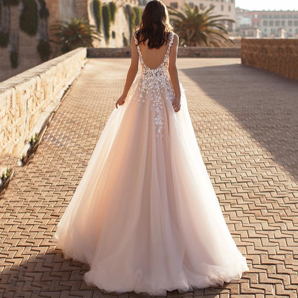 Spring, Autumn, Spring and Autumn New European and American Women's Sexy Lace Dress Sleeveless Deep V-Neck Wedding Dress Embroidered Long Dress