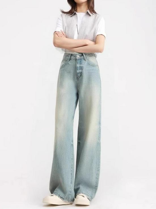 Women s High-Waist Retro Blue Tencel Wide-Leg Jeans Small