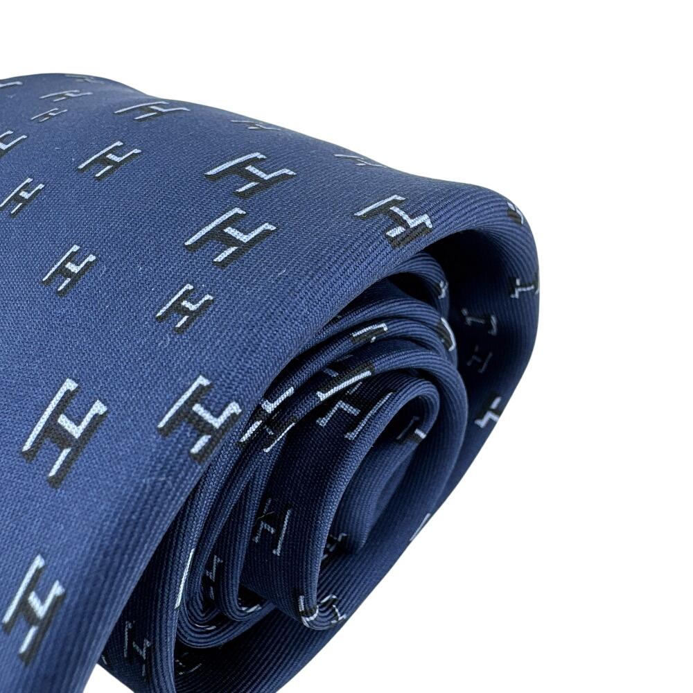 HERMES H pattern silk tie Navy silk Used