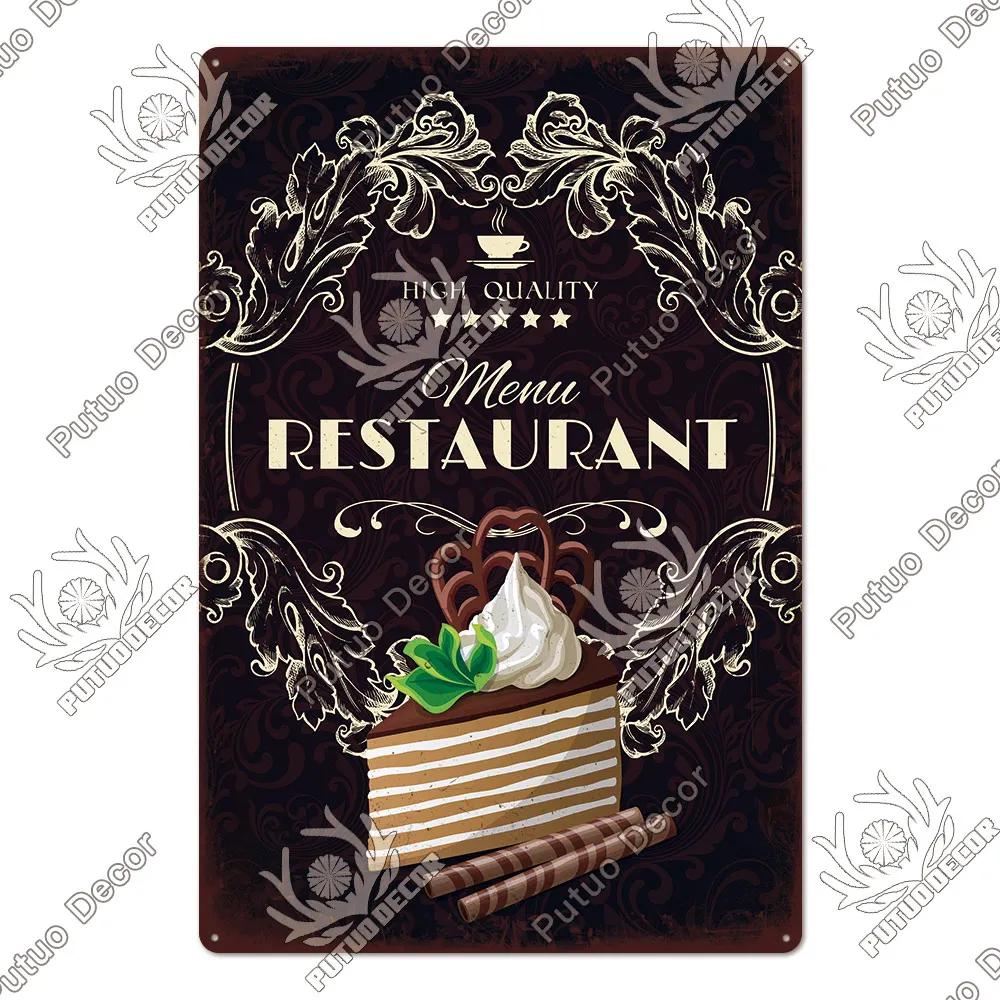 Putuo Decor Donuts Dessert Vintage Plaque Metal Plate Tin Sign Wall Art Decor Retro Poster for Kitchen Cafe Home Iron Painting