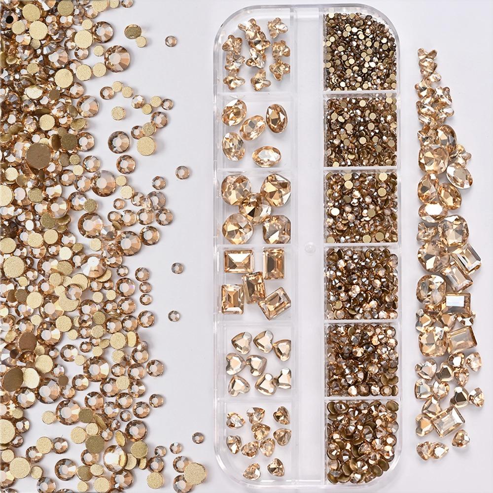 12 Grids 3D Nail Art Rhinestones Mixed Shapes Clear Glass Nail Art Charms Colorful Flatback Nail Art Decoration