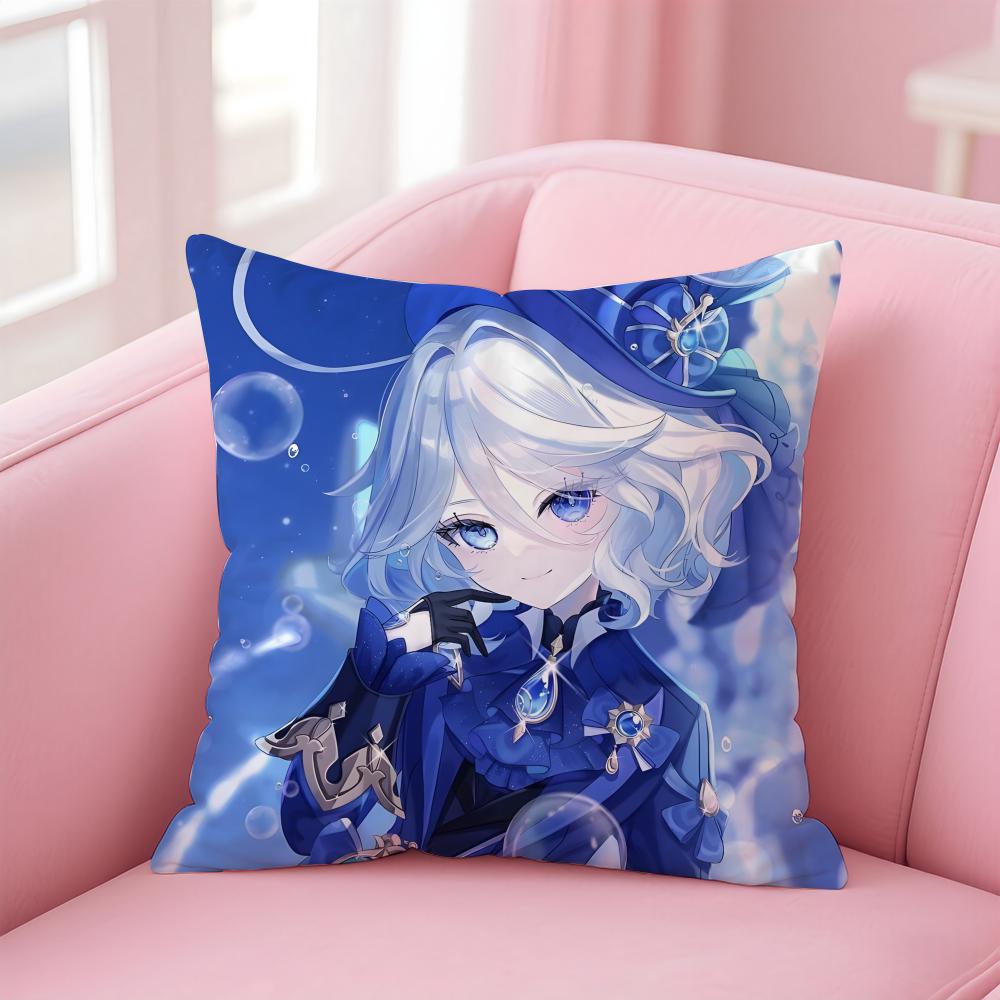 PProject Genshin Impact FFurina Icon Cushion Cover Pillowcase Short Plush Invisible Zipper Room Sofa Cushion Cover
