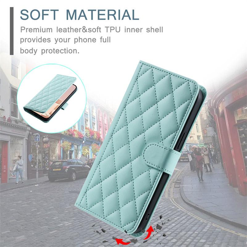 Checkered Leather Wallet Case For Samsung Galaxy S24 S23 S22 S21 S20 FE S10 Note 20 Ultra 10 Plus 9 8 Lanyard Flip Phone Cover