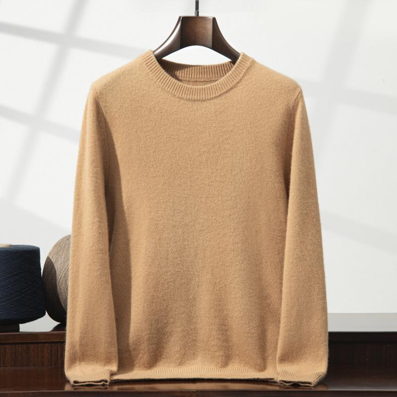 New double-strand thickened round neck cashmere sweater solid color inner sweater bottoming knitted sweater men