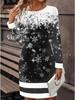 2025 Autumn and Winter New 3D Snowflake Print and Dyeing Women's Fashion Long-sleeved Round Neck Hip-wrapped Dress Valentine's Day Limited