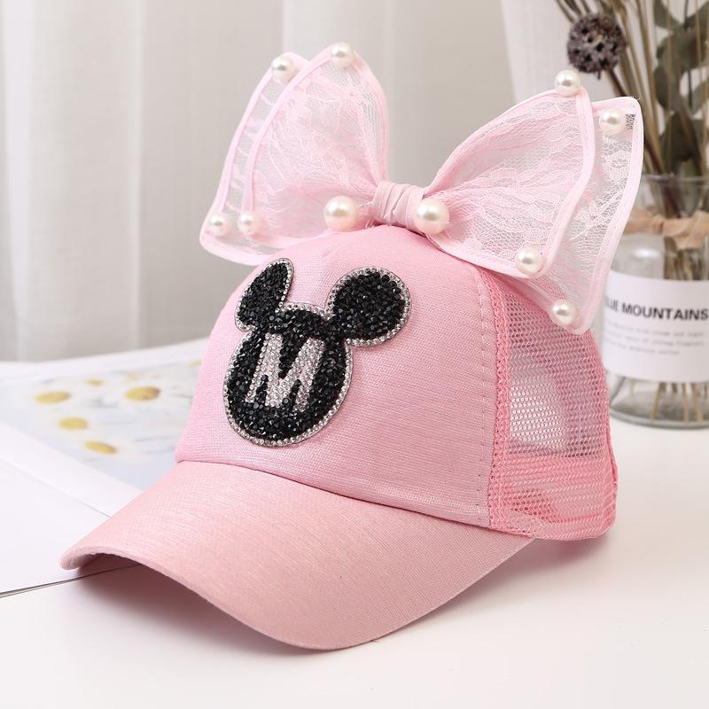 Children Big Bow cartoon Baseball Cap Cute Girls Pearl Snapback caps Sun Caps Mesh Rabbit Ear UV Protection Summer Hats boy