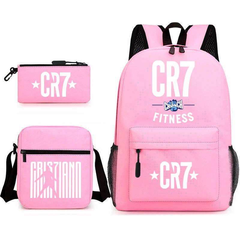 Football Star Teenager Student Schoolbag Ronaldo Pattern Three-Piece Backpack
