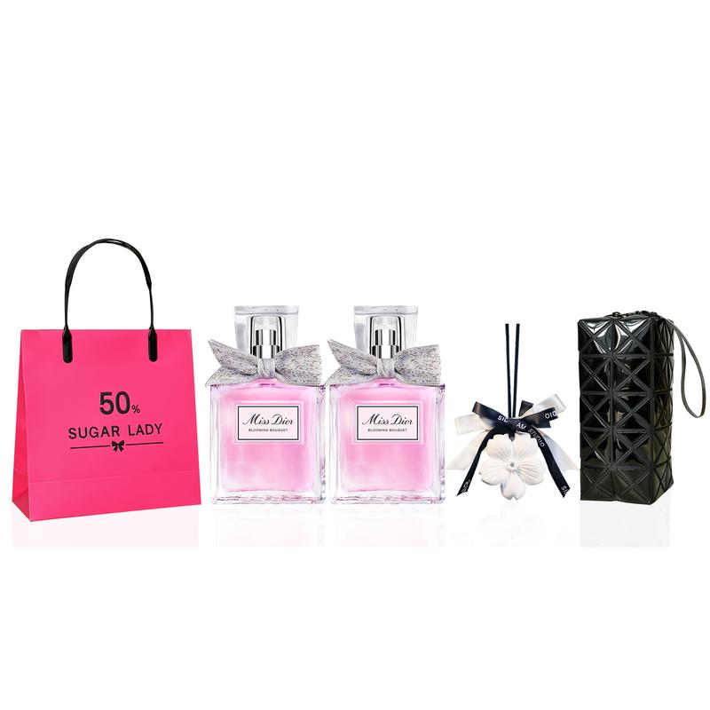 DIOR Perfume Miss Flower Light Fragrance 5ml × 2 + White Peach Aromatherapy + Ceramic Black Makeup Bag Privilege чёрный