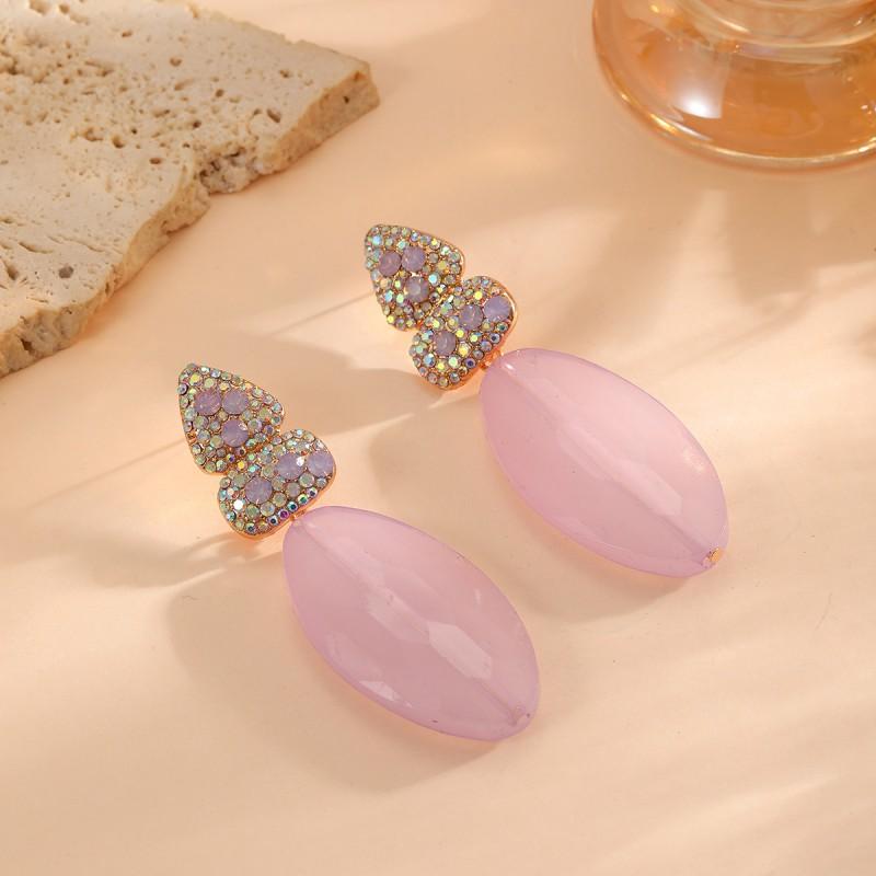 Geometric Layered Drop Earrings With Rhinestone Accents Bold Statement Jewelry Women Blue Green Pink Purple