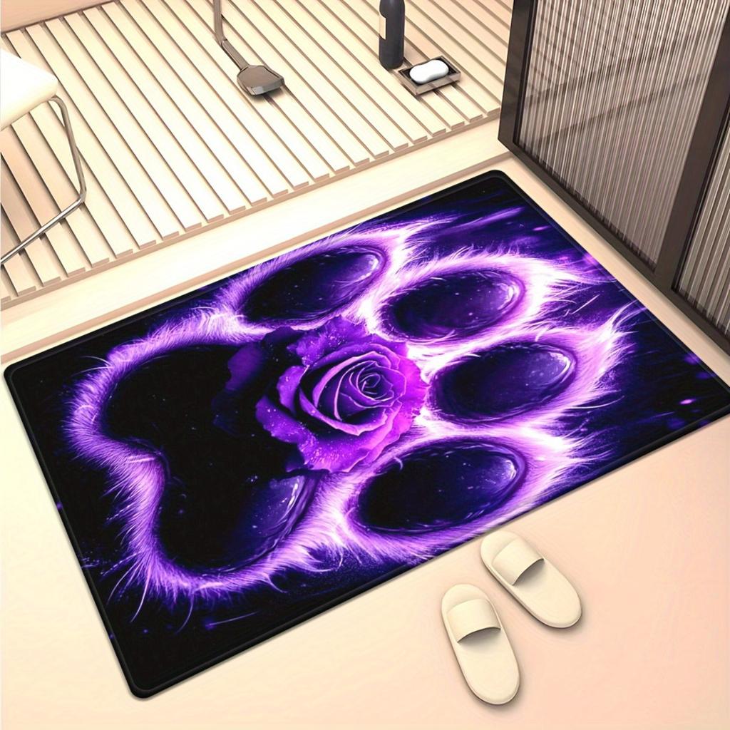 Purple Paw and Rose Carpet for Bedroom Living Room Sofa Bedside Hallway Non-slip Doormat Area Rug Floor Mat Home Decoration