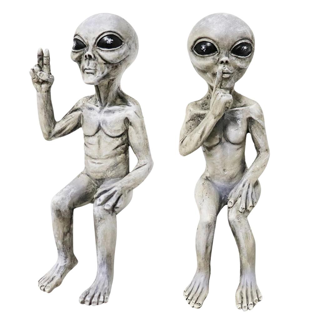 PLEAVIT Alien Figure Set - Two resin sculptures aliens suitable decoration gardens entrances living rooms offices. unique interesting addition your