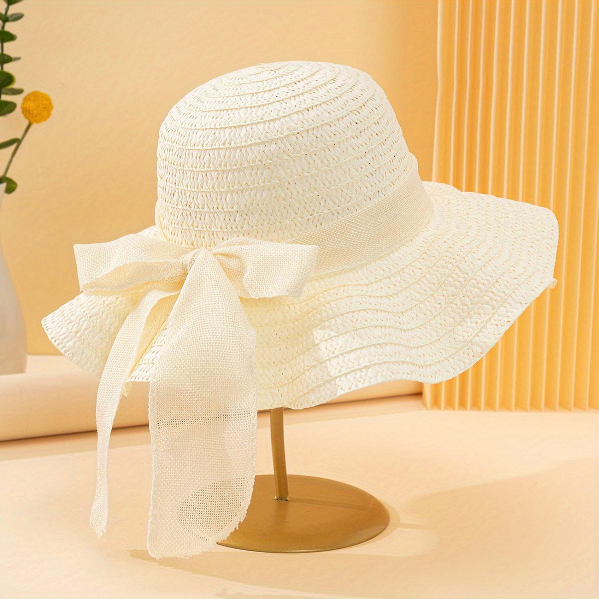 

1pc Women s Oversize Brim Straw Hat Women s Summer Sun Block Big Brim Hat Seaside Bow Beach Hat Suitable For Sun Protection 56-58cm белый
