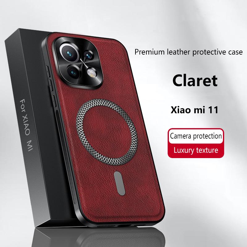 For Xiaomi 11 Case Magnetic Elegant Leather Wear-Resistant Lens Fully Covered Non-Slip Grip Edge Cover Shell