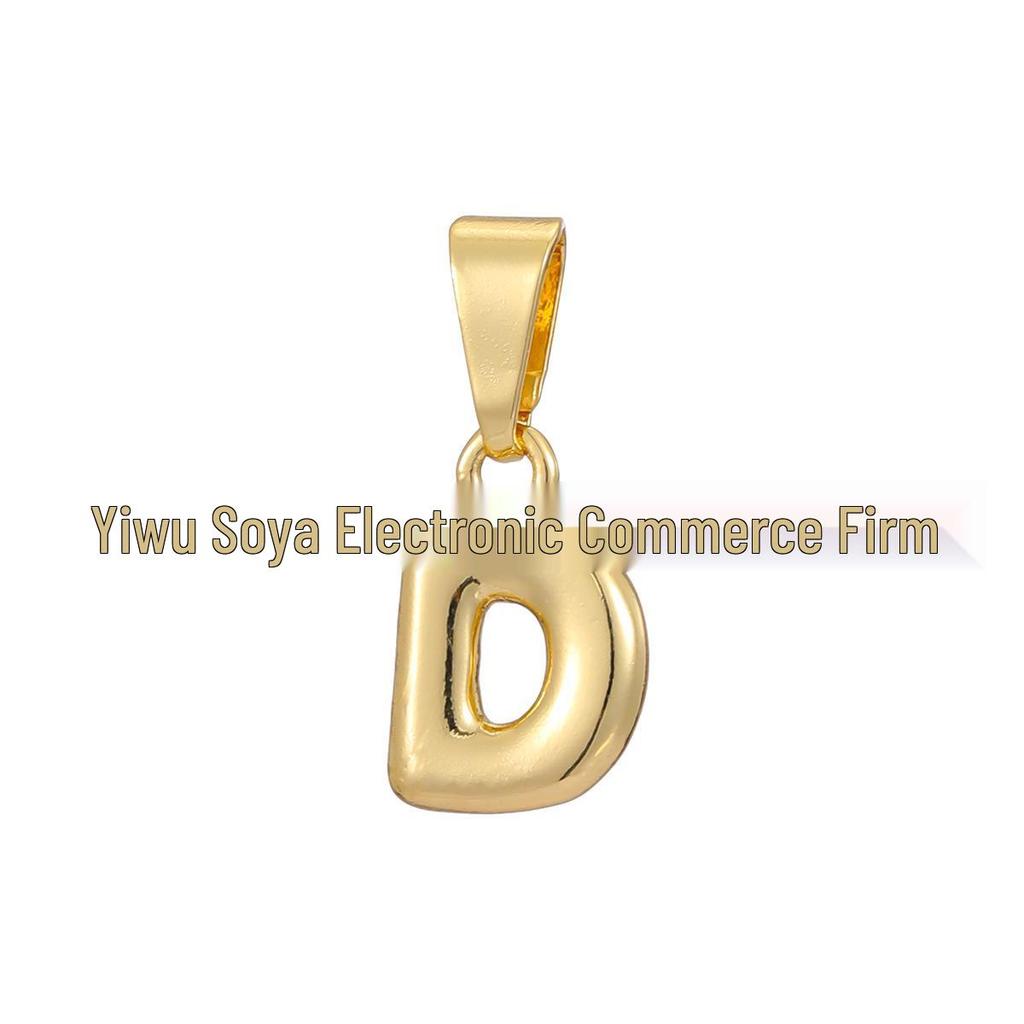 18k Gold-Plated Brass Mini Bubble Letter Pendant Necklace, DIY Personalized with 26 English Letters.