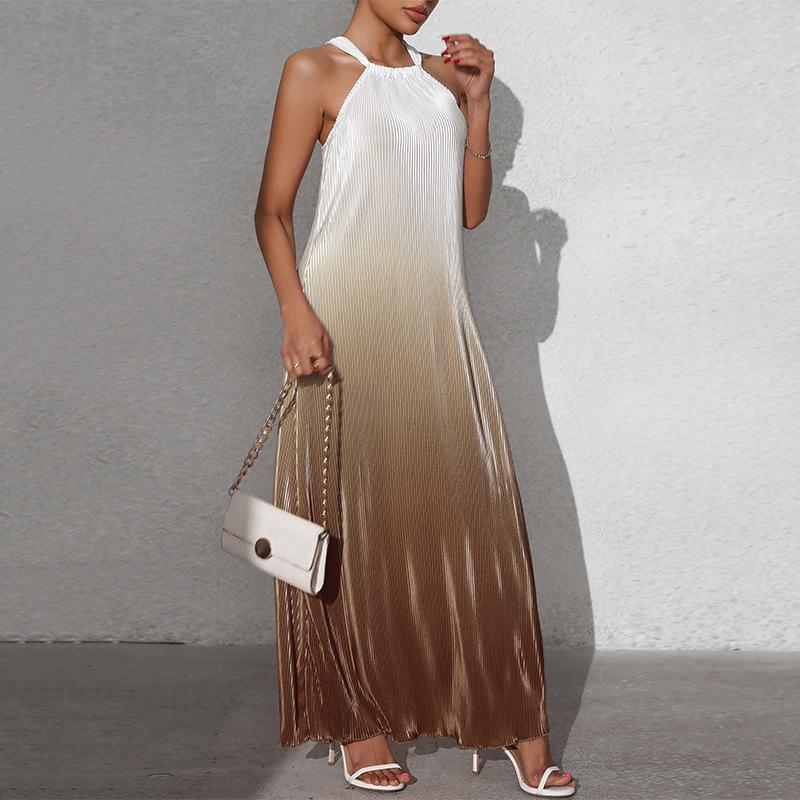 

Sexy Backless Sleeveless Gradient Suspender Dress Summer Chic Female Beach Party Halter Dress Women s Fashion Loose Maxi Dresses XL
