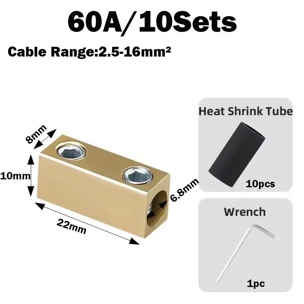 10/20Sets Brass Terminal Block with Heat Shrink Tubing 10/20/60/80A 1 In 1 Out High Power Splitter Quick Wire Connector