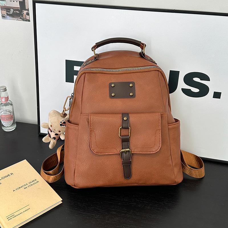 Backpack Backpack Women's Lightweight Large Capacity Oily Leather Belt Backpack Women's Fashion School Bag Hook Upgraded