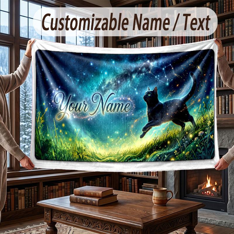 Cat Theme Throw Blanket Custom Name Text Personalized Blanket Soft Cozy Blanket for Home Sofa Bed