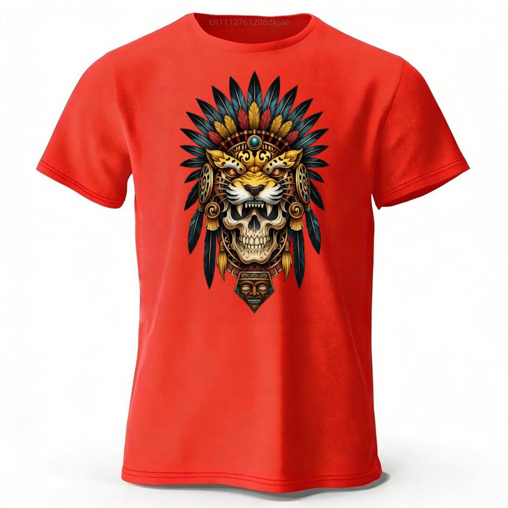 Fashionable South American Tribal Printed Pure Cotton Short Sleeved Shirt with Multiple Color Options for Men's Casual T-shirt