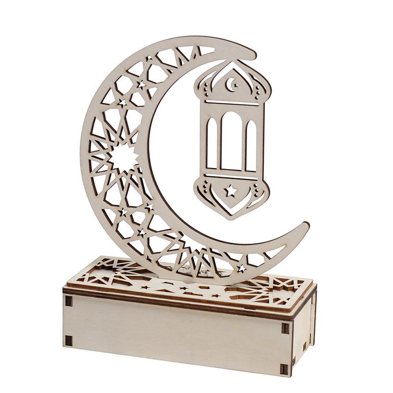 Eid Mubarak LEDLight Star Moon Pendant Wooden Candles Light Eid Desktop Ornament Ramadan Home Decor Muslim Party Decoration Gift