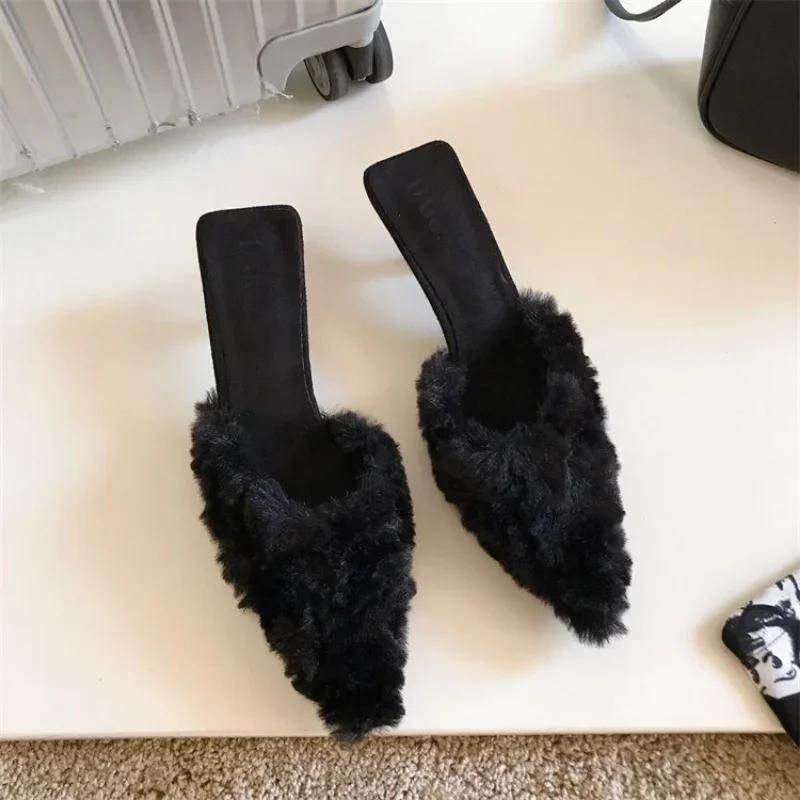 Fashion Women High Heels Shoes Suede Slippers 2025 New Trend Spring Fashion Party Sexy Pumps Casual Ladies Stilettos Sandals Fur Mujer