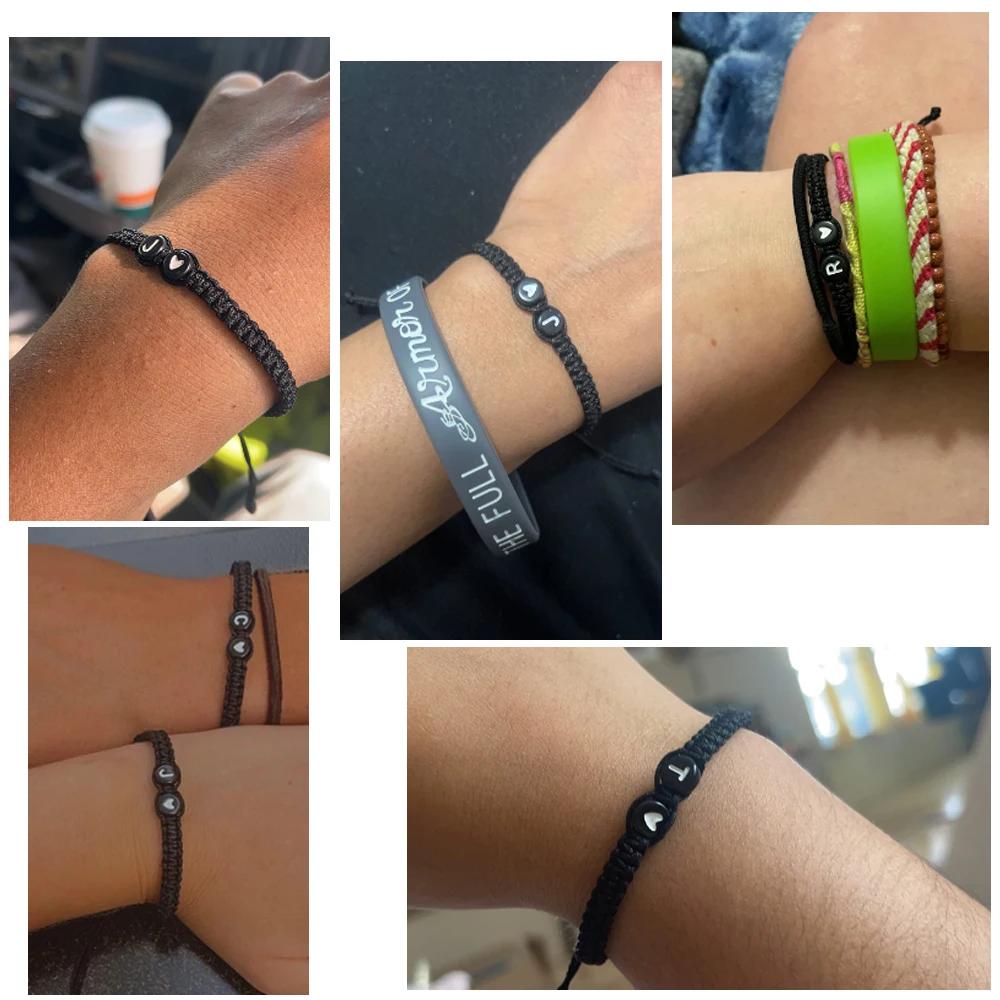 26 Letters Initial Heart Charms Bracelets Handmade Adjustable A-Z Name Braided Bracelets For Women Men Friendship Jewelry Gifts