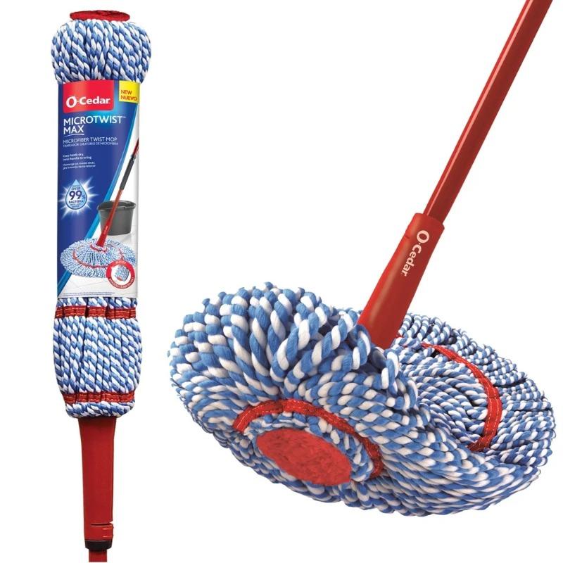Mop Microfiber 99 Percent Bacteria Removal Washable Reusable Twist Handle 18 Inch Head Fast Floor Cleaning