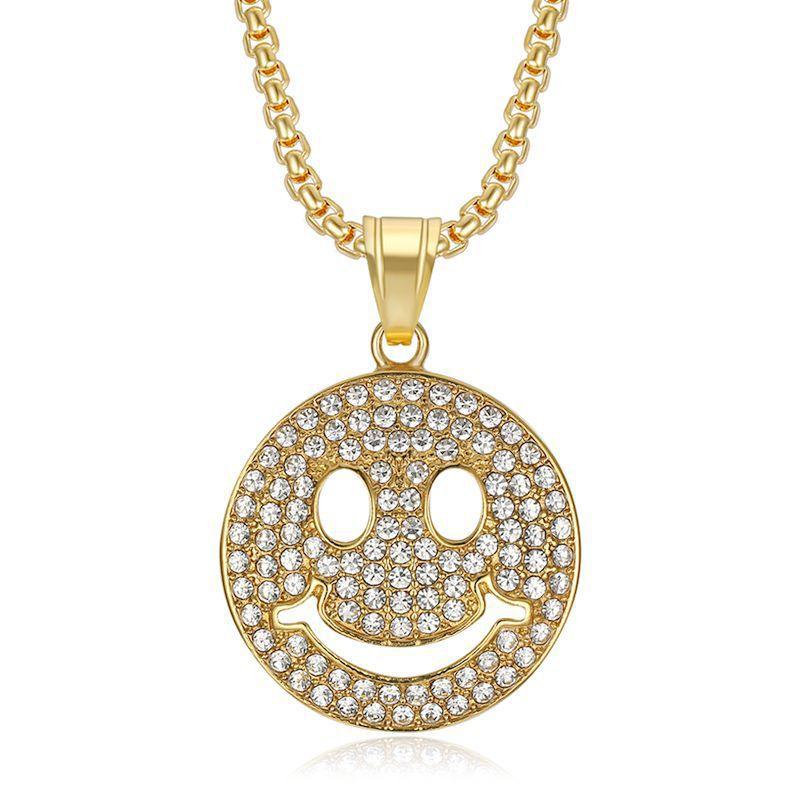 Europese en Amerikaanse Grensoverschrijdende Nieuwe Hip-hop, Sieraden, Verguld Diamant Smiley Gezicht Symbool Hanger Ketting