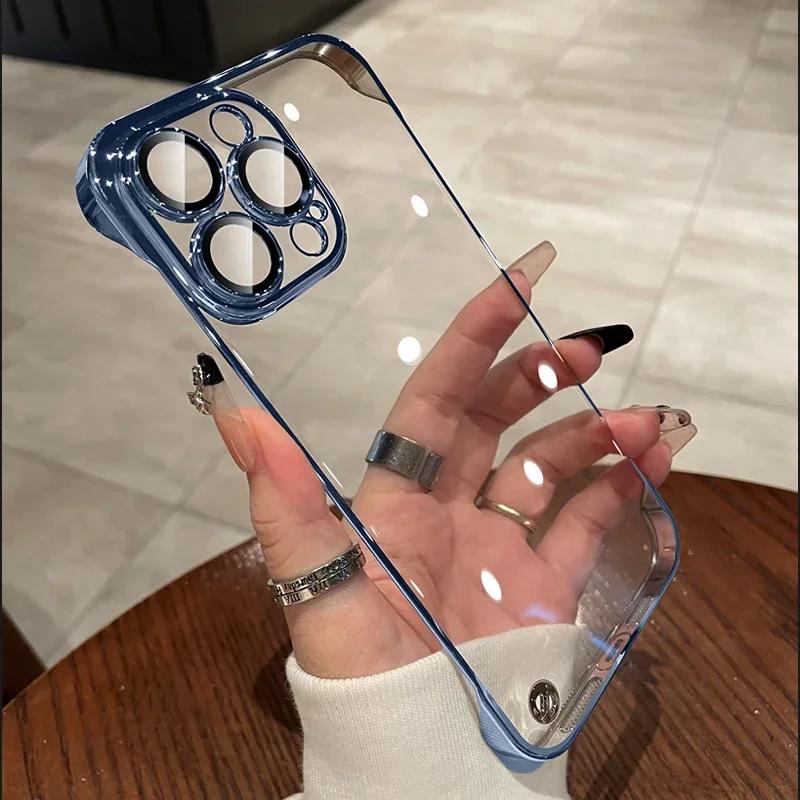 Luxury Plating Ultra Thin Clear Phone Case For iPhone 16 15 14 13 12 11 Pro Max 16 Plus Hard Shockproof Transparent Hard Cover