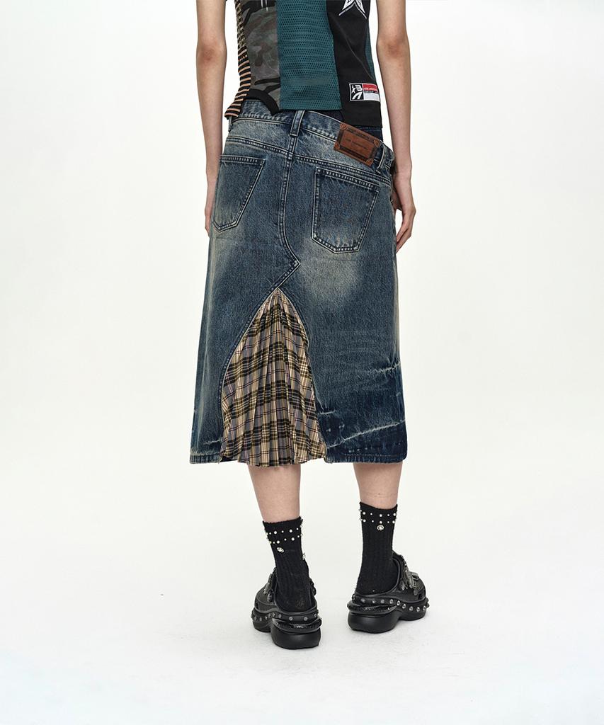 Andersson Bell Pleats Combo Flipped Denim Skirt Apa887W(Blue)