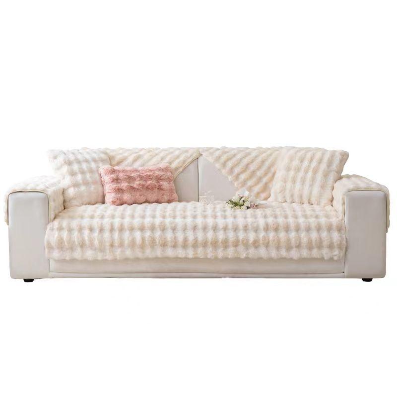 Winter Thickened Stroking Cats Warm Sofa Cushion  Rabbit Plush Sofa Cover Solid Color Non-Slip Seat Cushion