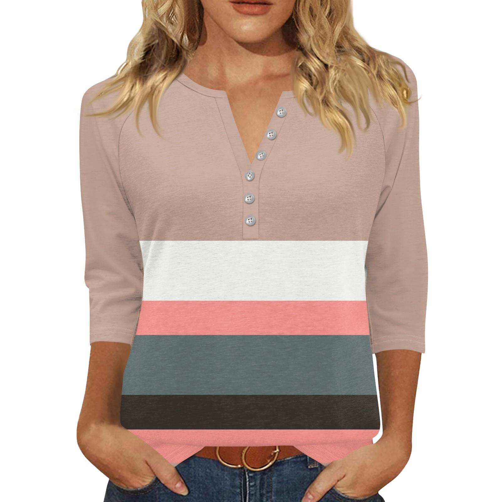 

Жен. Футболка С принтом Пуговицы Рукав 3/4 Повседневные Выходные Мода Классический Классический V-образный вырез Обычный Верх S хаки