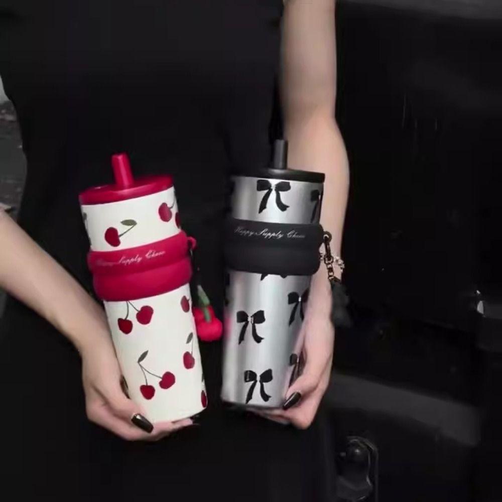 Stainless Steel Vacuum Thermos Cup Star Flower Print Coffee Mug Large Capacity Insulation Cup  Gift