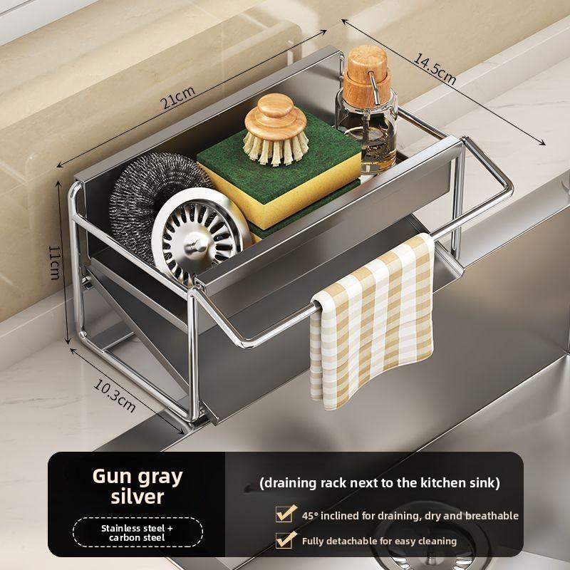 Stainless Steel Kitchen Sink Drain Rack With Water Drainage And No Installation For Home Use