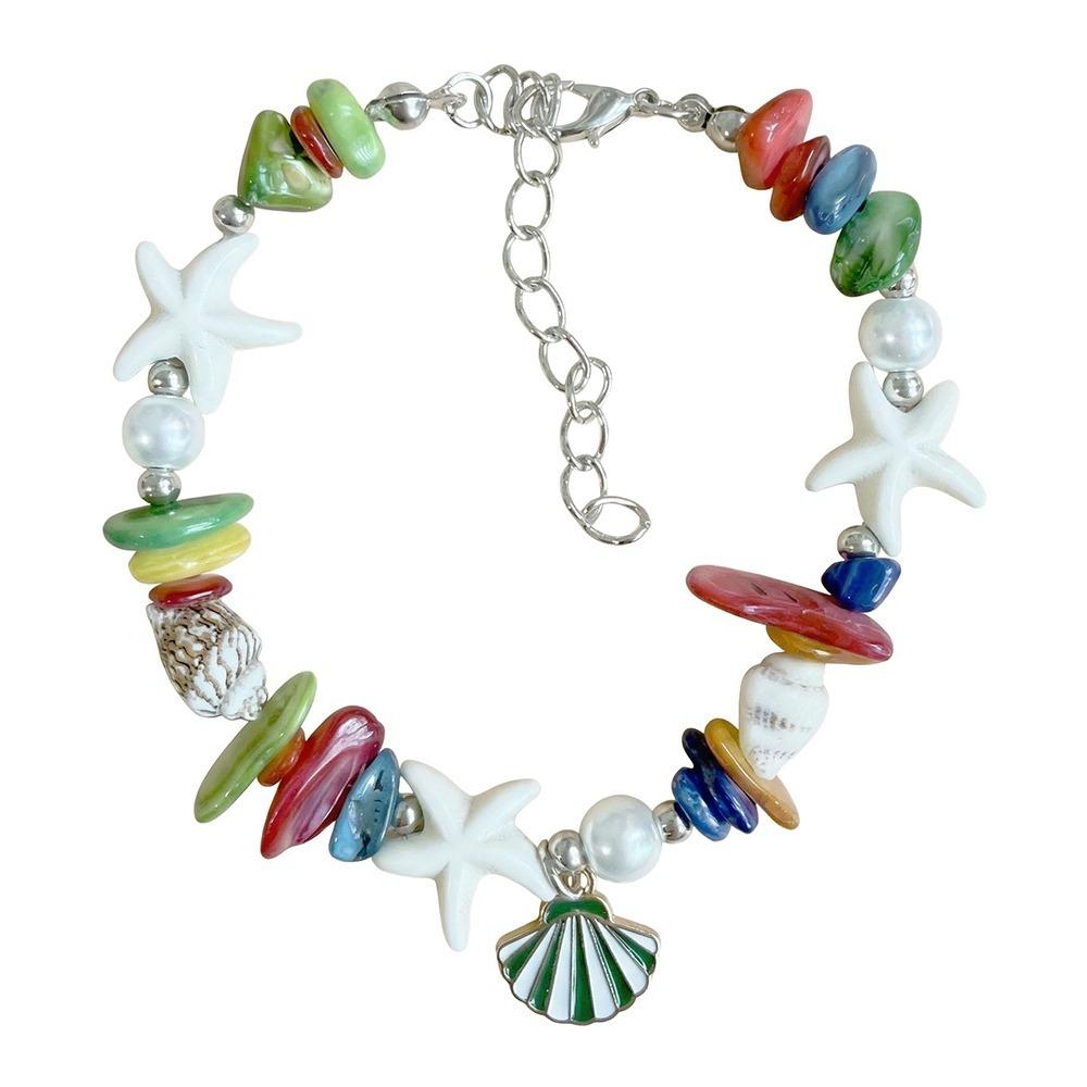 Vintage Ocean Sea Series Shell Starfish Bracelet Pearl Colorful Beach Beads Bracelet Wristband Adjustable Summer Bangle Vacation
