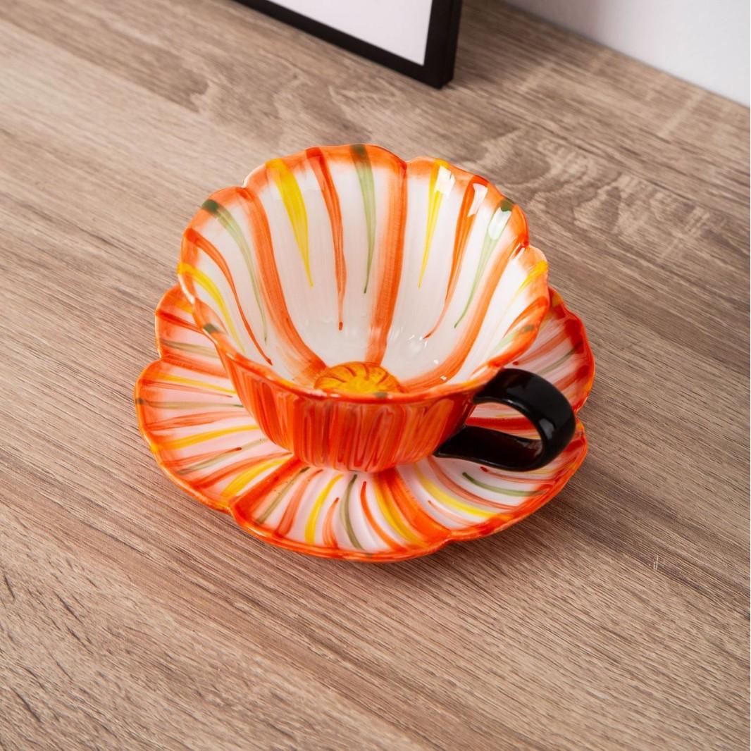 Креативная керамическая кофейная чашка и блюдце с ручной росписью подглазурными красками в виде лепестков, набор чашки и блюдца для послеобеденного чая, для девичьего сердца 300ml