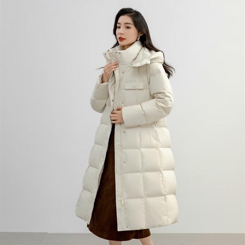 YAYA 2024 Women's Long Hooded Cinch-Waist Down Jacket