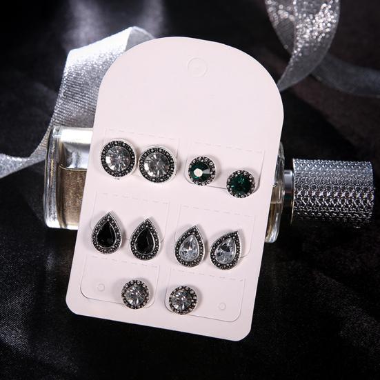 5 Pairs Round Waterdrop Shape Ear Studs Set Women Retro Party Earrings Jewelry