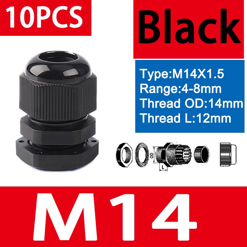 10pcs Waterproof Cable Gland M8 M12 M16 M20 M25 M32 M40 Black Plastic Seal Joint Nylon  IP68 White Cable Fixing Nylon Connector