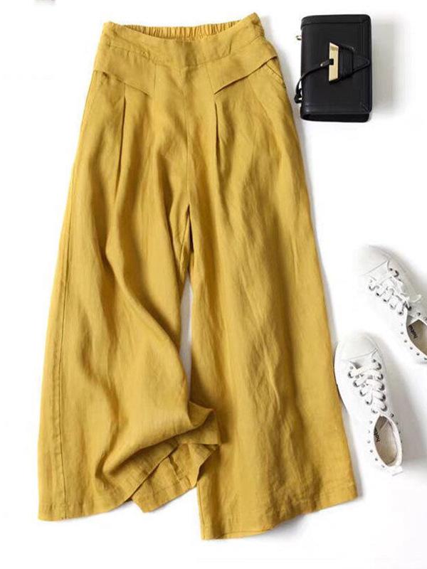 Women's Summer Cotton Linen Elastic Waist Wide-Leg Retro Pants