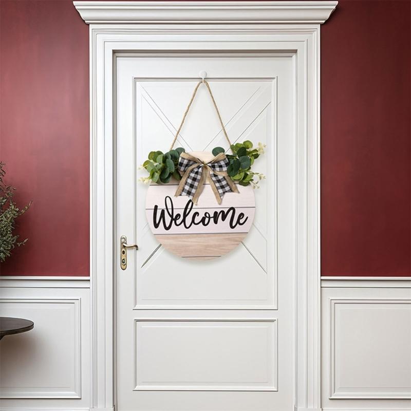 Welcome Front Door Round Wood Sign Hanging Eucalyptu Farmhouse Porch Spring Gift for Decorations