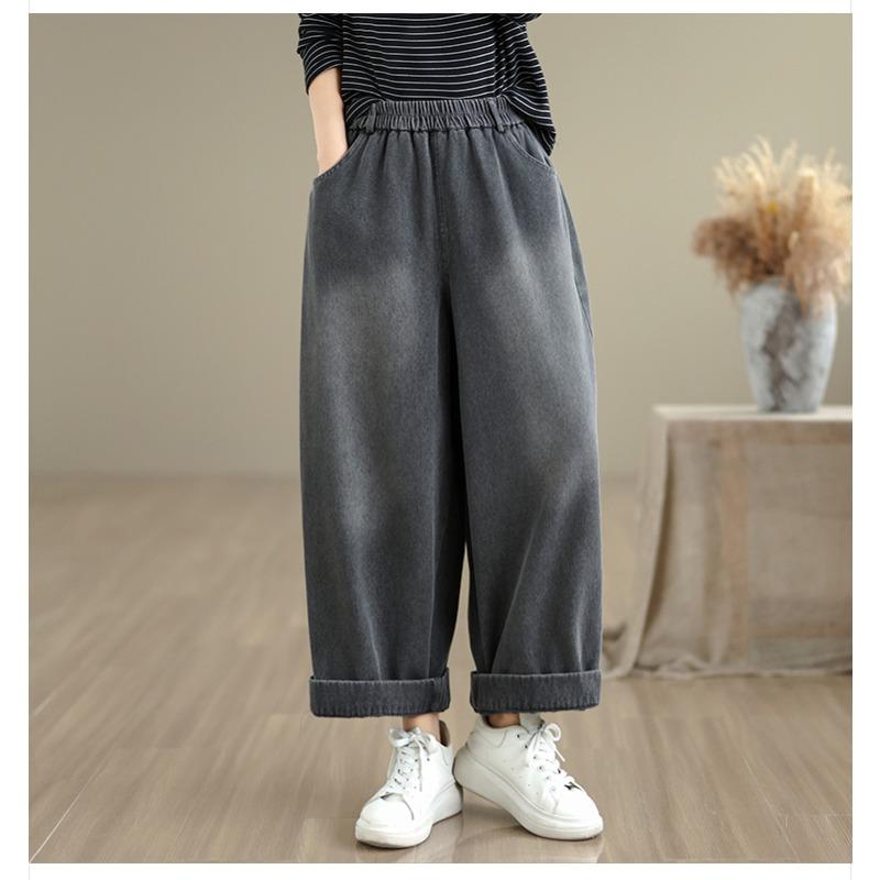 

DIMANAF 2025 Осень Зима Женские Джинсы Большого Размера Утепленные Флисом Хлопковые Новые Винтажные Джинсовые Длинные Брюки M