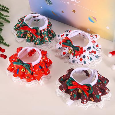 Christmas Pet Lace Scarf Dog Bib Saliva Towel Cat Collar Bow Bell Kitten Puppy Scarf