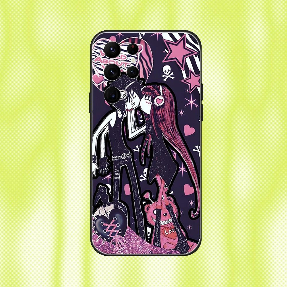 Love Black And Cute Emo Goth Phone Case For Samsung S 25,24,23,22,30,21,10,9,Ultra,Plus,Lite,FE,4,5G Black Soft Case