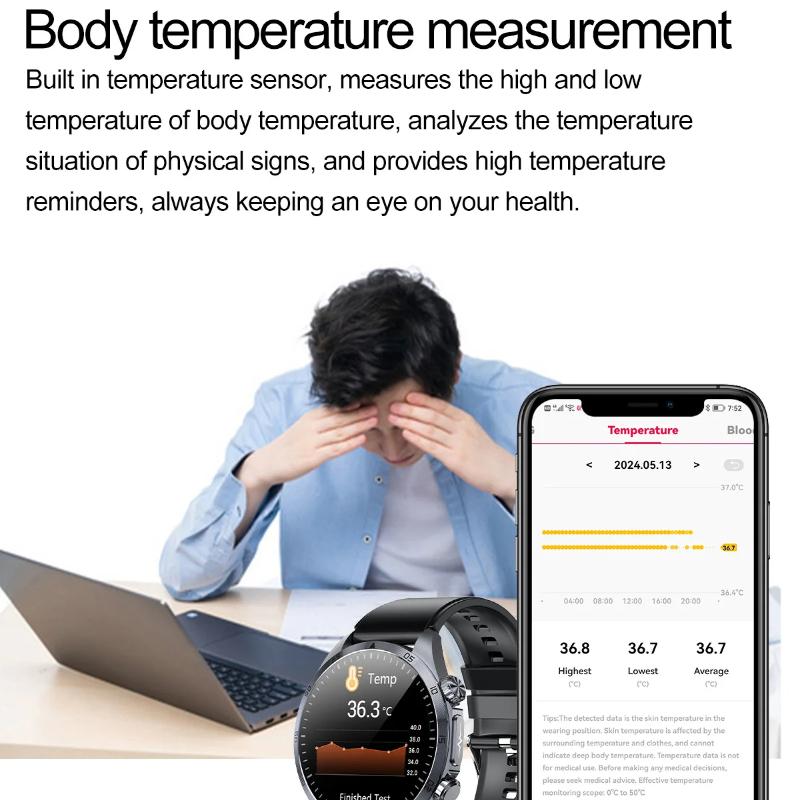 2025 NEW Pulse Therapy Smart Watch Sapphire Glass Screen ECG+PPG Blood Fats Uric Acid BT Call Sports Health Watches for Huawei