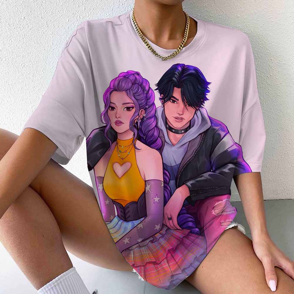 Tricou Y2k anii '90 grup Kpop vânătoare de vrăjitoare pentru femei cu mânecă scurtă, tricou cu model pentru femei, tricou cu gât rotund, îmbrăcăminte la modă