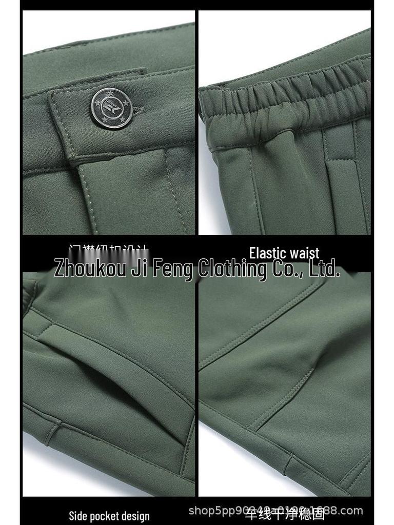 Men's Outdoor Military-Style Sharkskin Softshell Fleece Pants - Windproof, Waterproof, and Warm for Autumn/Winter Hiking.