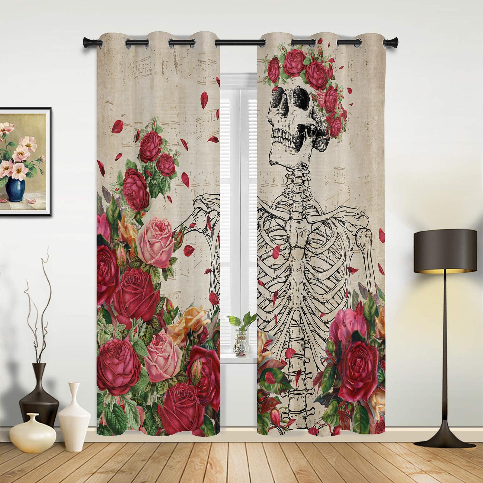 Totenkopf-Wand-Horror-Vorhänge für Schlafzimmer, Wohnzimmer, Küche, Kinderzimmer, Fenstervorhang, moderne Wohnkultur 135W x 60H(cm) x1