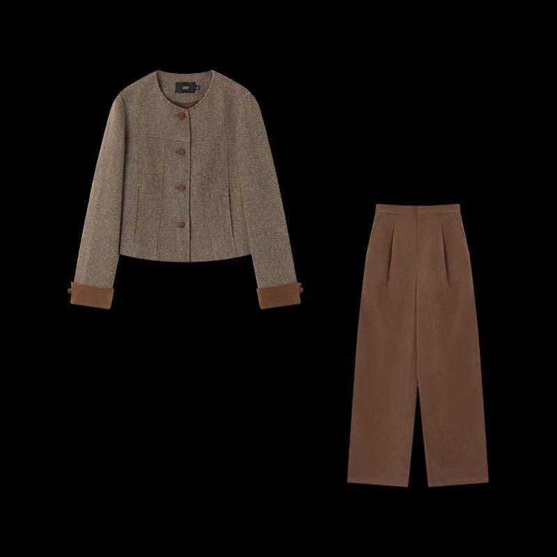 Damen Wollmischung Patchwork Mantel & Hosen Set